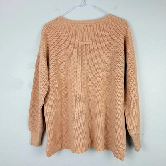 525 America EMMA: CREWNECK SHAKER STITCH Peach Knit Sweater Minimalist Cozy - Picture 7 of 11